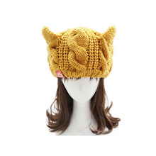 Load image into Gallery viewer, Cute Autumn Winter Cat Ears Shaped Women&#39;s Girls Crochet Braided Knit Ski Wool Hat Warm Beanie Cap