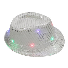 Load image into Gallery viewer, Unisex Flashing LED Hat Jazz Hats for Adult with Glitter Sequins for Party Costume
