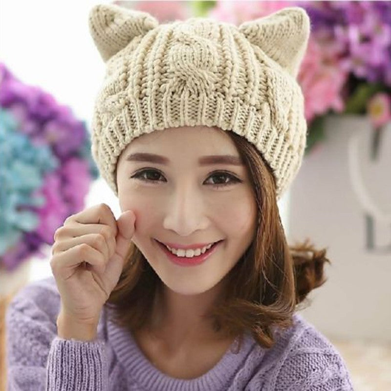 1 Pcs Girl New Fashion Braided Winter Warm Beanie Devil Horns Cat Ear Cap Hat