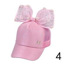 Load image into Gallery viewer, Summer Childrens Net Cap M Standard Bow Pearl Baseball Hat Men and Women Baby Visor Cap