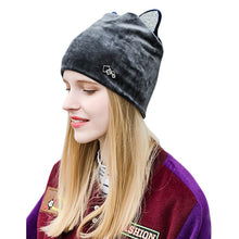 Load image into Gallery viewer, Women Caps Autumn Winter Velvet Beanie Sweet Cute Animal Cat Ear Hat Shiny Rhinestones Warm Cap Skullies Kawaii Bonnet Headwear