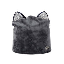 Load image into Gallery viewer, Women Caps Autumn Winter Velvet Beanie Sweet Cute Animal Cat Ear Hat Shiny Rhinestones Warm Cap Skullies Kawaii Bonnet Headwear