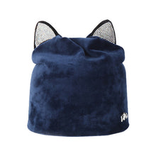 Load image into Gallery viewer, Women Caps Autumn Winter Velvet Beanie Sweet Cute Animal Cat Ear Hat Shiny Rhinestones Warm Cap Skullies Kawaii Bonnet Headwear