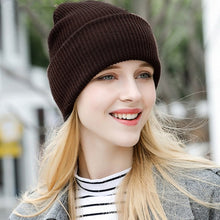Load image into Gallery viewer, New Fashion Women Family Stretch Beanies Roll-Up Brim Knitted Hat Solid Color Ribbed Skullies Baggy Winter Warm Bonnet Caps