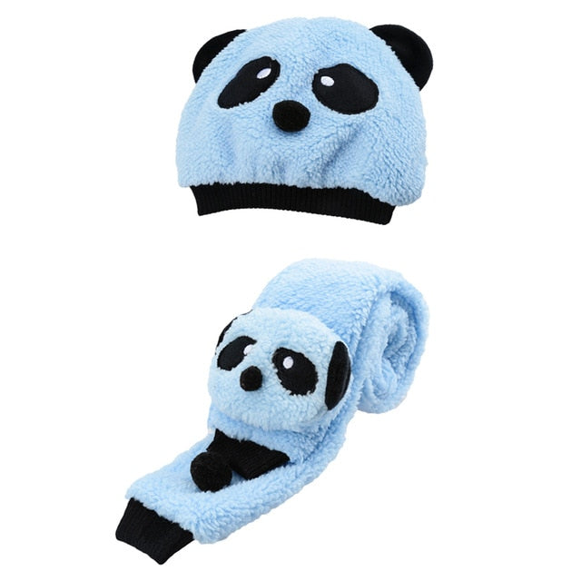 2019 Autumn Winter Kids Caps Toddler Girl Boy Cute Panda Hat Scarf Set Fleece Beanie Warm Cap Unisex Two-Piece Set Bobble Hat