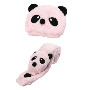 2019 Autumn Winter Kids Caps Toddler Girl Boy Cute Panda Hat Scarf Set Fleece Beanie Warm Cap Unisex Two-Piece Set Bobble Hat