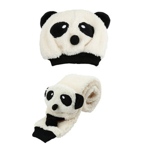 2019 Autumn Winter Kids Caps Toddler Girl Boy Cute Panda Hat Scarf Set Fleece Beanie Warm Cap Unisex Two-Piece Set Bobble Hat