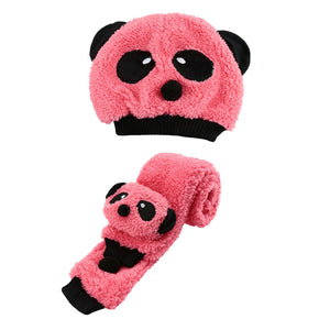 2019 Autumn Winter Kids Caps Toddler Girl Boy Cute Panda Hat Scarf Set Fleece Beanie Warm Cap Unisex Two-Piece Set Bobble Hat